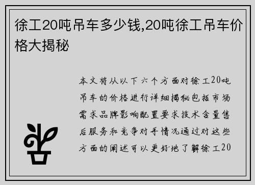 徐工20吨吊车多少钱,20吨徐工吊车价格大揭秘